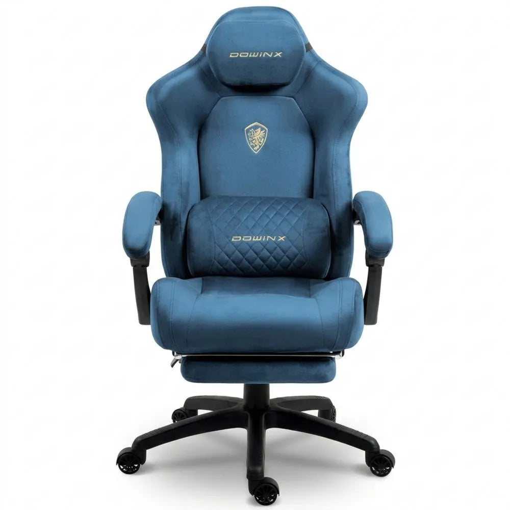 Ergonomischer Spiele-Stuhl mit Massagefunktion und Lendenkissen, höhenverstellbar, mit ausziehbarer Fußstütze und verstellbaren Armlehnen