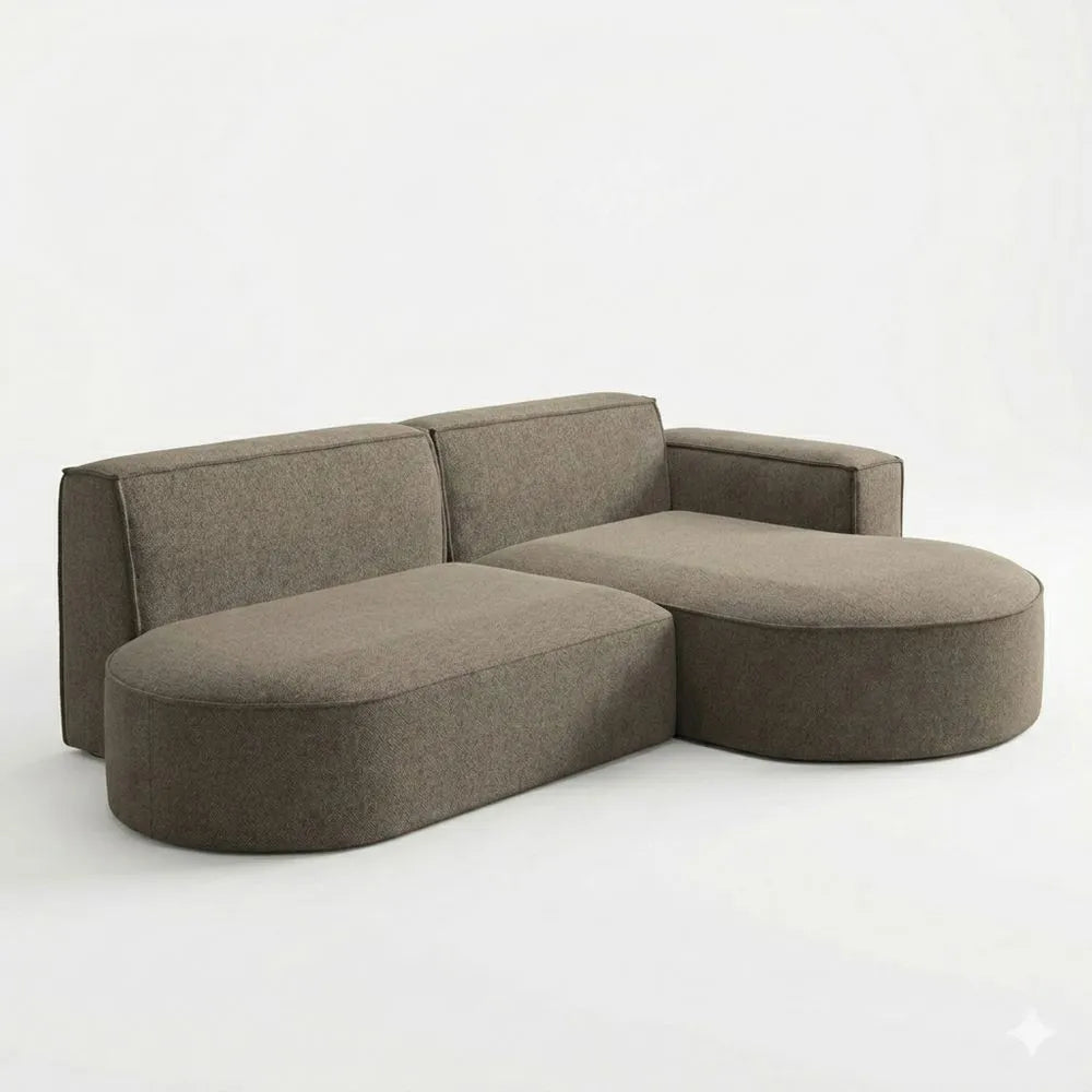 L-förmiges Ecksofa mit Ottomane, 3-Sitzer Polstersofa, bequemes Relaxsofa, warmbeige, rechte Seite
