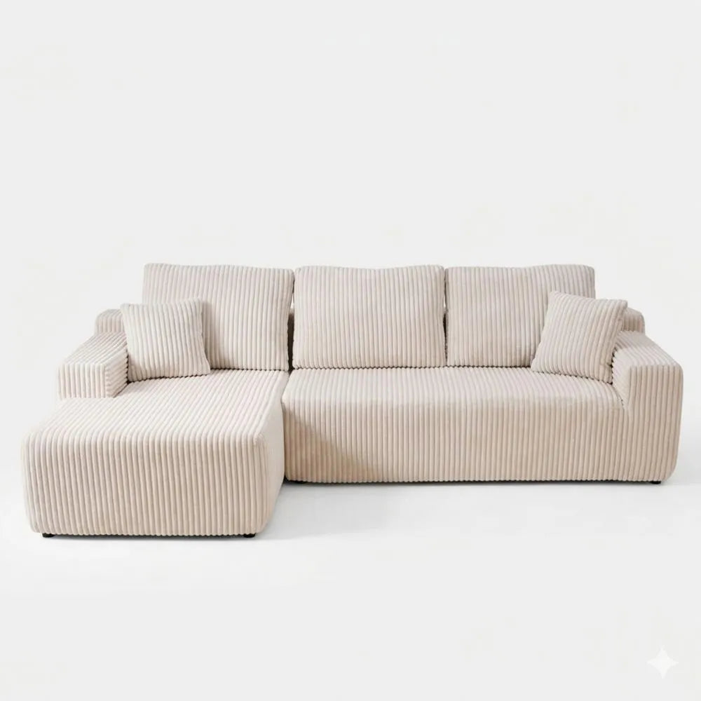 L-förmiges modulares Cloud Ecksofa in Creme, tiefes Sitzdesign, für Wohnzimmer