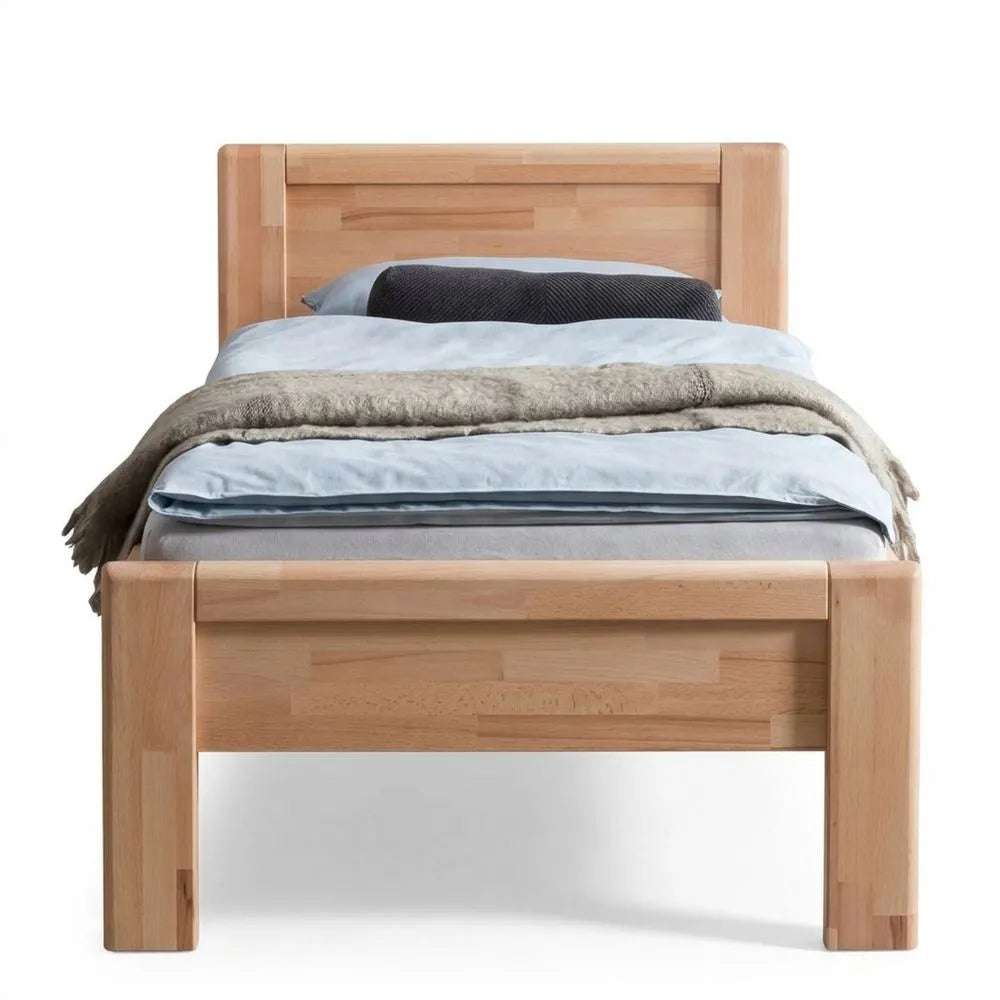 Seniorenbett Massivholz 90x200 cm Komfort, Kernbuche Natur, Einstiegshöhe 48 cm, Belastbar bis 160 kg