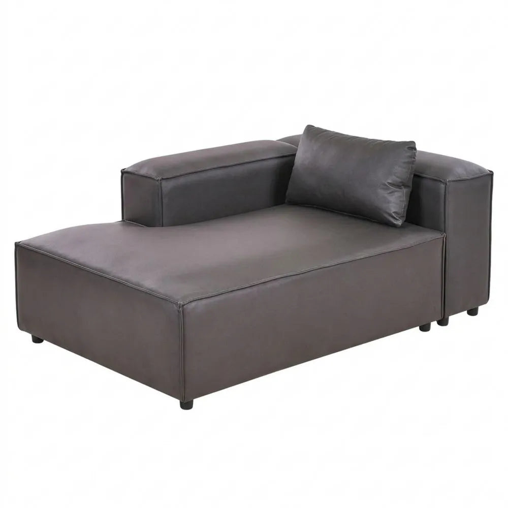Schwarze Kunstleder-Chaiselongue mit rechter Armlehne und Kissen