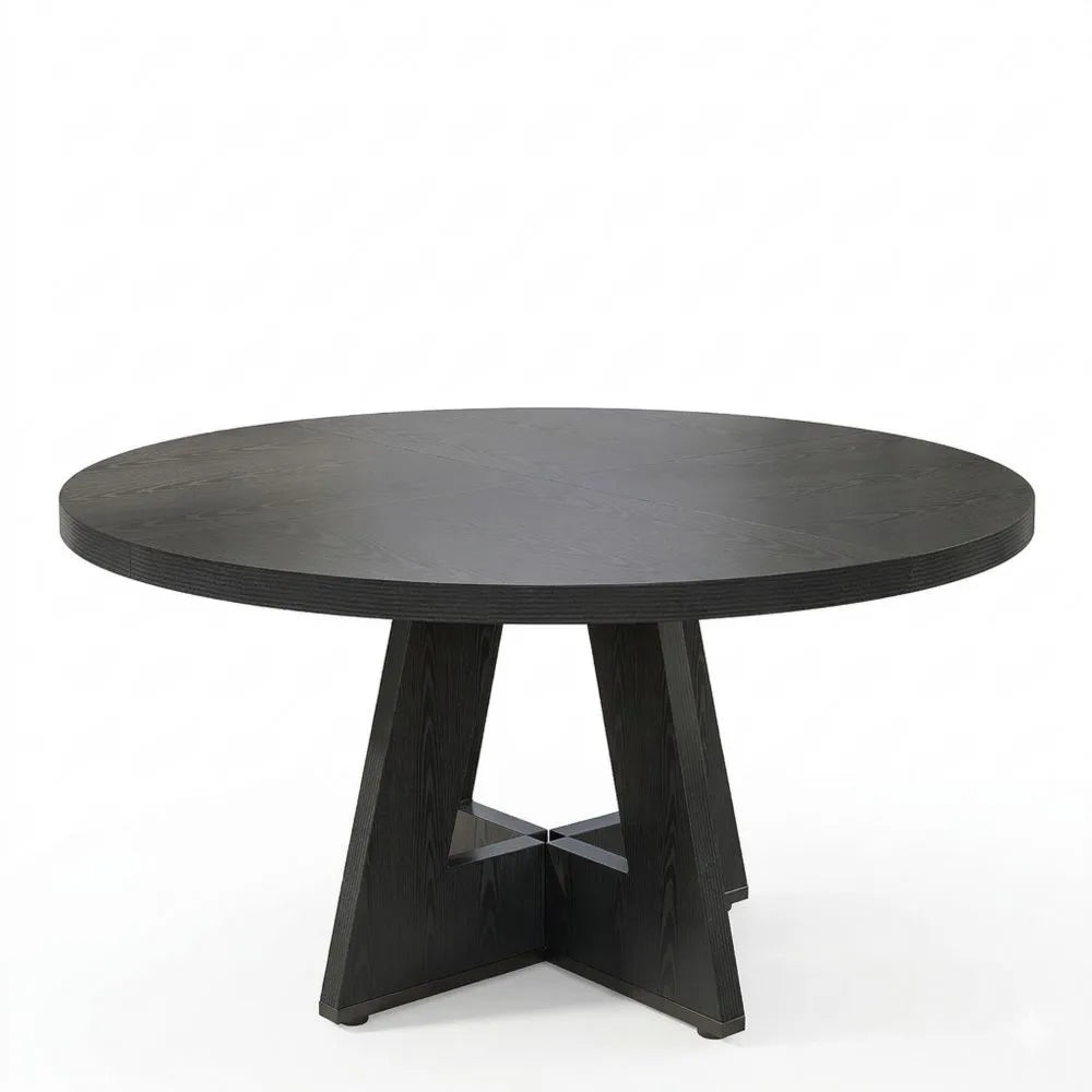Runder Holzesstisch mit Kreuzfuß, 120 cm, für 4 Personen, Schwarz