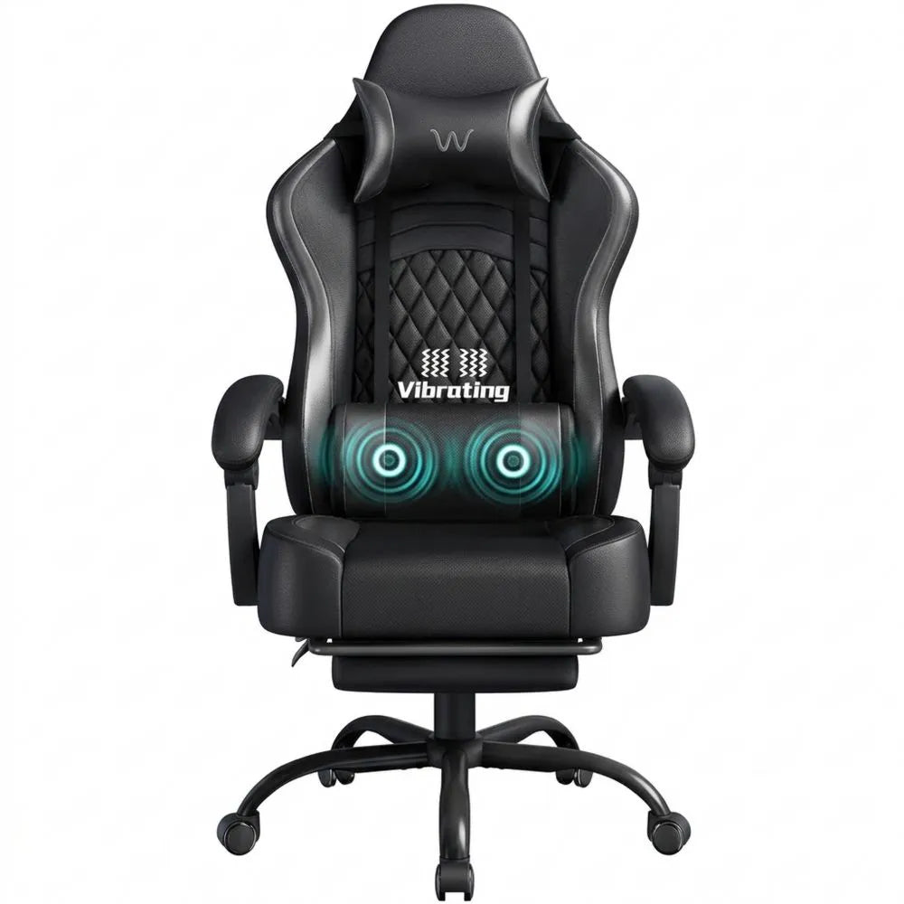 Ergonomischer Bürostuhl mit Massage und Fußstütze, Verstellbare Rückenlehne, Höhenverstellung, Drehbar, Schwarz