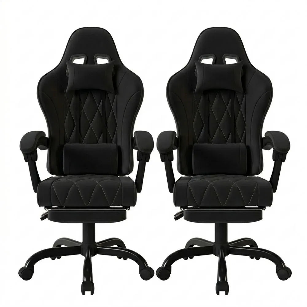 Ergonomischer Bürostuhl mit Massagefunktion und Federpolsterung, höhenverstellbar, mit Kopf- und Fußstütze, 150 kg Belastbarkeit, Schwarz