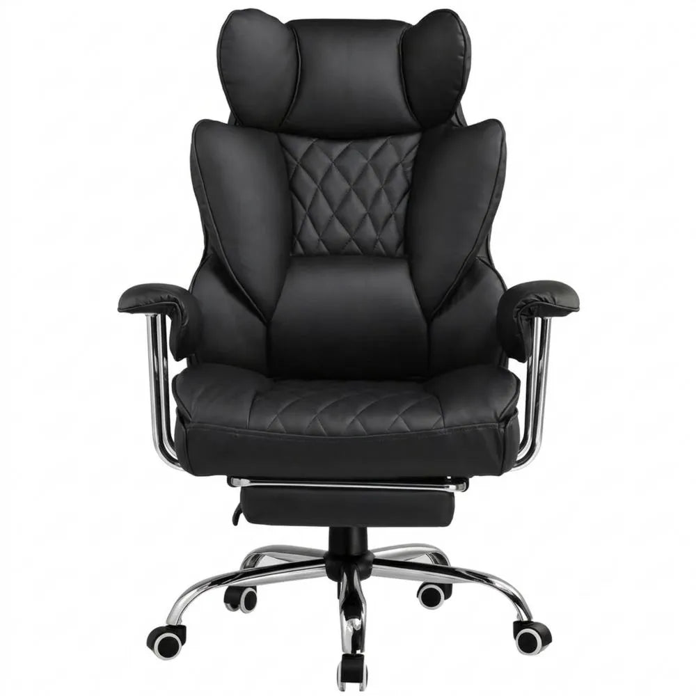 Ergonomischer Schreibtischstuhl mit Fußstütze und Taschenfedern, höhenverstellbar, schwarz