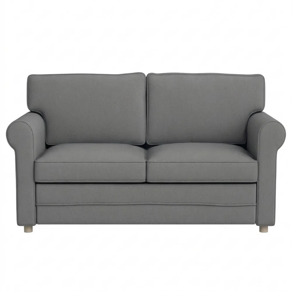 Modernes Zweiersofa mit Armlehnen aus Leinenoptik und Holzbeinen, dunkelgrau