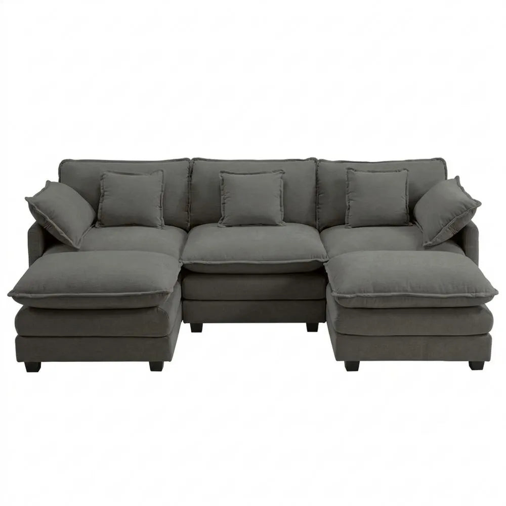 Modulares 5-Sitzer Sofa mit Ottomanen und Dekokissen, Dunkelgrau