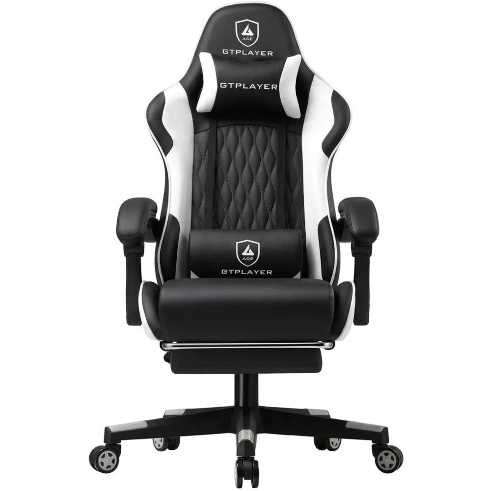 Ergonomischer Drehstuhl mit Verstellbarer Kopf- und Fußstütze, 150 kg Tragkraft, Weiß