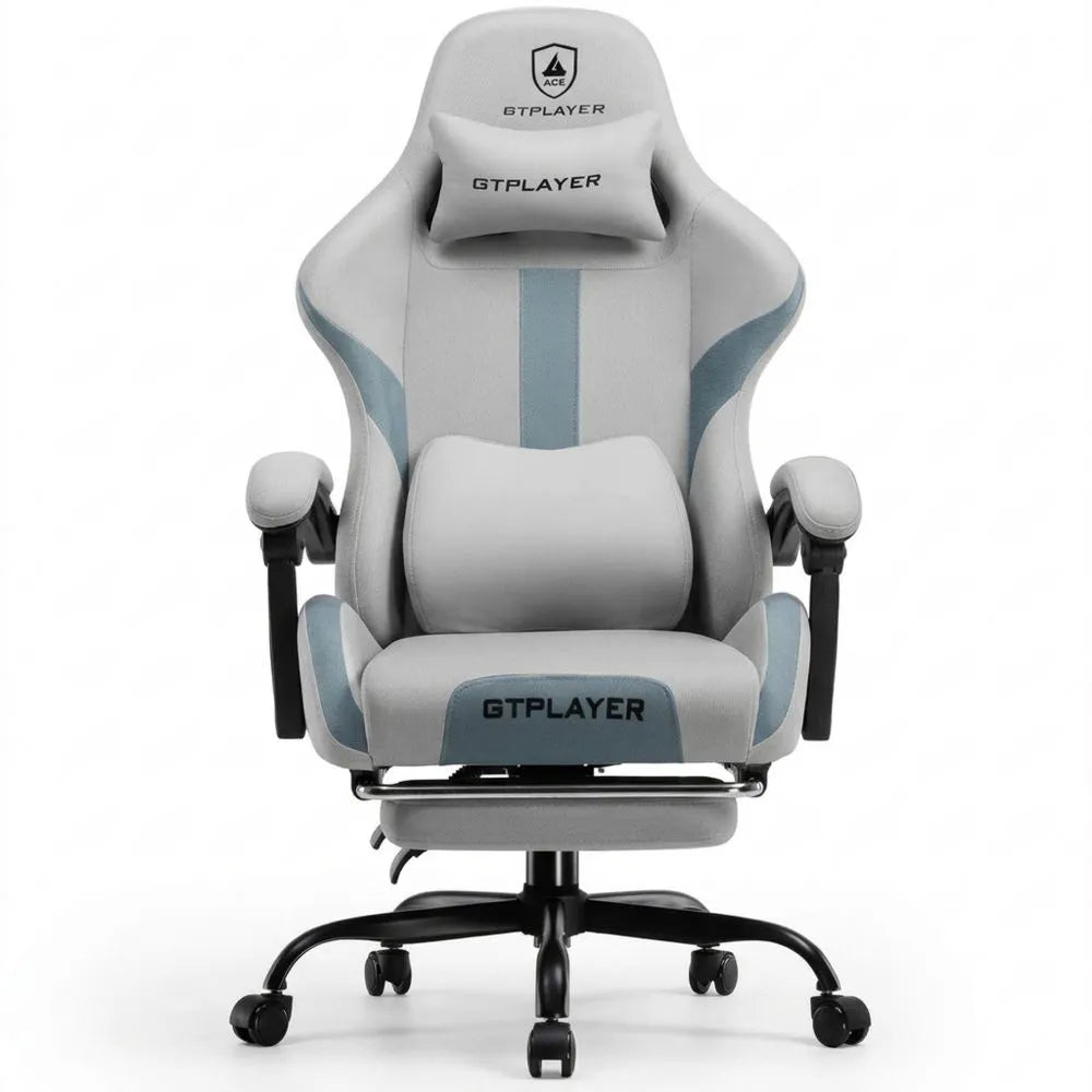 Ergonomischer Gaming-Bürostuhl mit Fußstütze, atmungsaktiv und verstellbar, grau