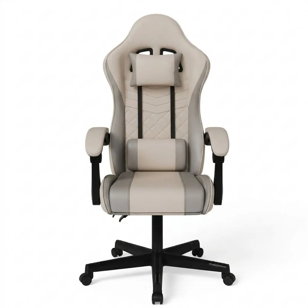 Ergonomischer Gaming- und Bürostuhl, verstellbare Rückenlehne, höhenverstellbar, Kunstleder, Beige/Hellgrau