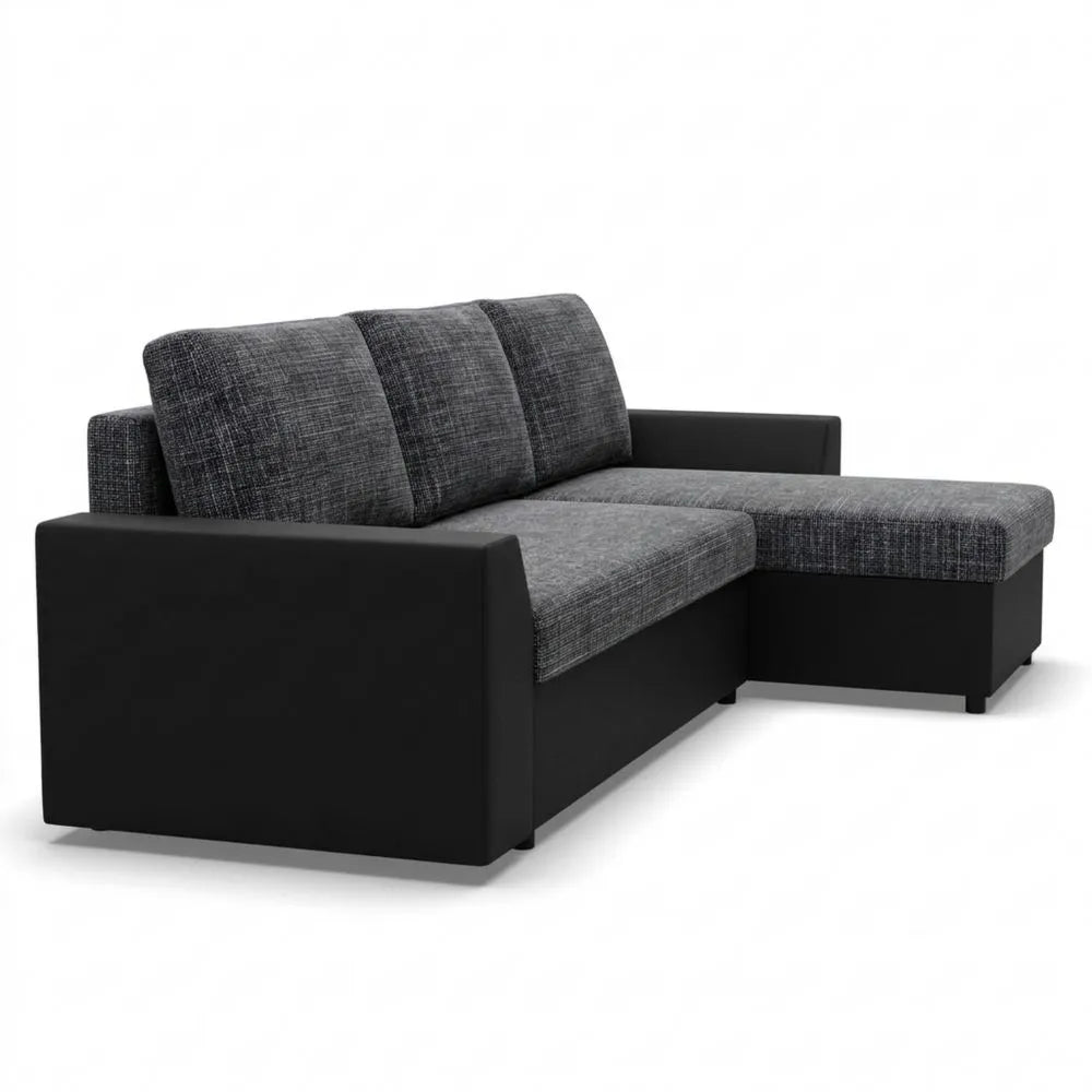 Ecksofa mit Schlaffunktion und Bettkasten, dunkelgrau